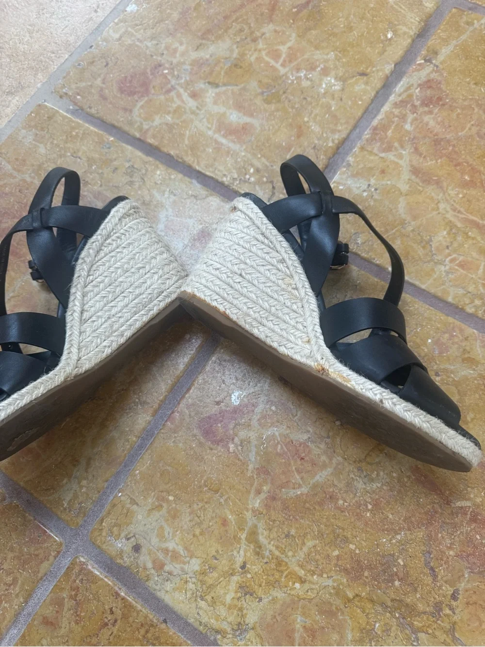 Prada Black Leather Crisscross Espadrille Wedges